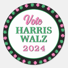 Rosa Grüne Clover 2024 Abstimmung Harris Walz Runder Aufkleber