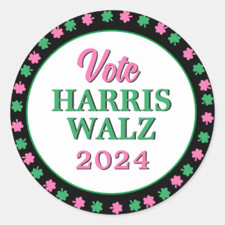 Rosa Grüne Clover 2024 Abstimmung Harris Walz Runder Aufkleber