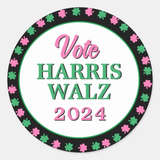 Rosa Grüne Clover 2024 Abstimmung Harris Walz Runder Aufkleber (Vorderseite)