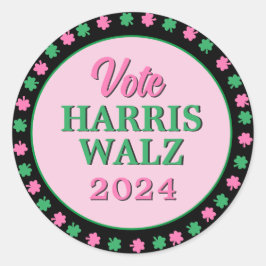 Rosa Grüne Clover 2024 Abstimmung Harris Walz Runder Aufkleber