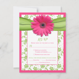 Rosa grüne Daisy Damast Hochzeitsmenü Wahl RSVP Karte