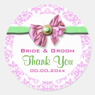 Rosa grüne Damast Hochzeit Runder Aufkleber