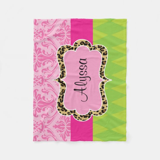Rosa grüne Damast-Leopard-Wurfs-Decke Fleecedecke (Vorderseite)