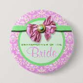 Rosa grüne Elfenbeindamastbraut Button (Vorderseite)