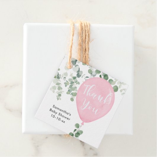 Rosa Grüne Eukalyptus-Ballon Babydusche Geschenkanhänger (Beispiel)