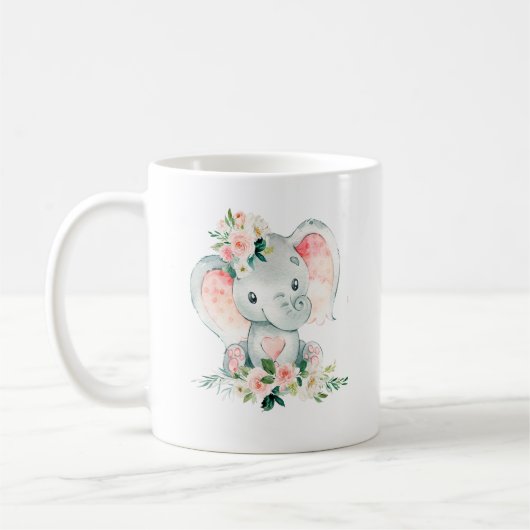 Rosa-grüne Flora-Elephant-Rahmen-Windeln Kaffeetasse (Links)