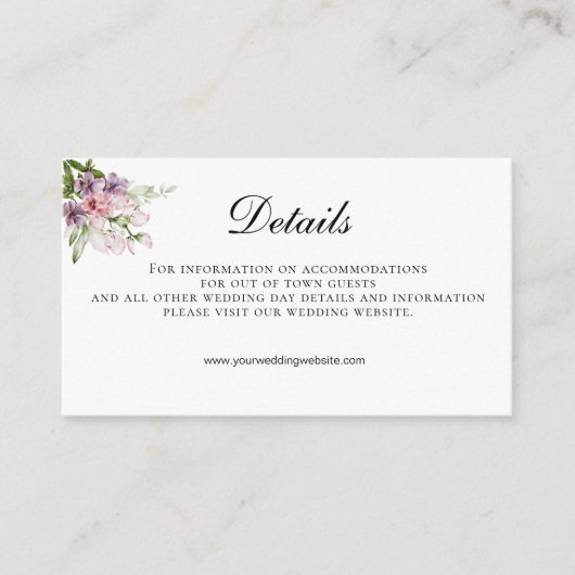 Rosa grüne Flora QR-Code Hochzeitsdetails Begleitkarte (Vorderseite)