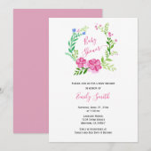 Rosa grüne Flora | Virtual Baby-Dusche Einladung (Vorne/Hinten)