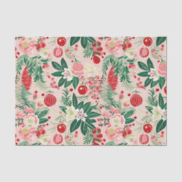 Rosa grüne Florals Retro Weihnachten Seidenpapier