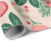 Rosa grüne Florals Retro Weihnachtswrapping Papier Geschenkpapier (Rolleneckpunkt)