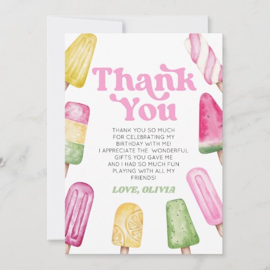 Rosa Grüne Gelbe Retro Popsiday Party Dankeskarte (Vorderseite)