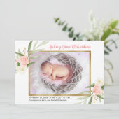 Rosa Grüne Gold elegante Mädchen Geburtsankündigun (Stehend Vorderseite)