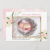 Rosa Grüne Gold elegante Mädchen Geburtsankündigun (Vorne/Hinten)