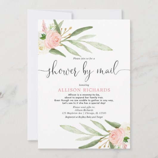 Rosa grüne goldene Dusche mit Kindermädchen Einladung (Vorderseite)