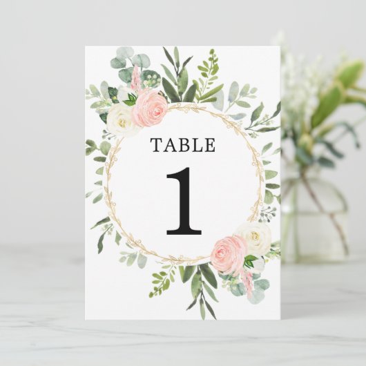 Rosa grüne goldgelbe 5"x7" Tischnummern (Stehend Vorderseite)