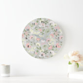 Rosa Grüne Graublütenblume Muster Große Wanduhr (Zuhause)