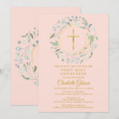 Rosa Grüne Grüne des ersten Heiligen Kommunion Gol Save The Date (Vorne/Hinten)