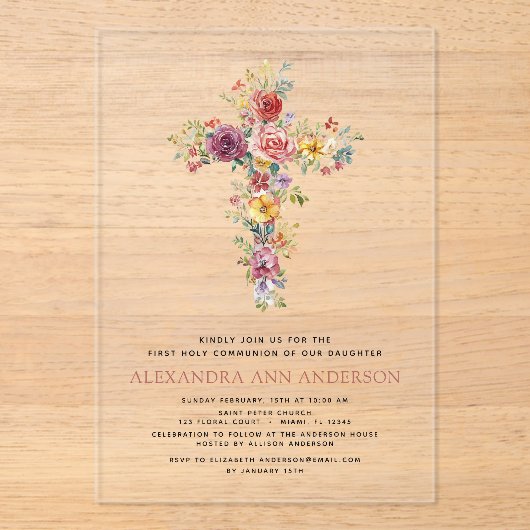 Rosa Grüne Grüne Rose Acryleinladungen (Vorderseite)