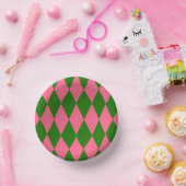 Rosa grüne Harlekin-Karo-Design  Pappteller (Party)