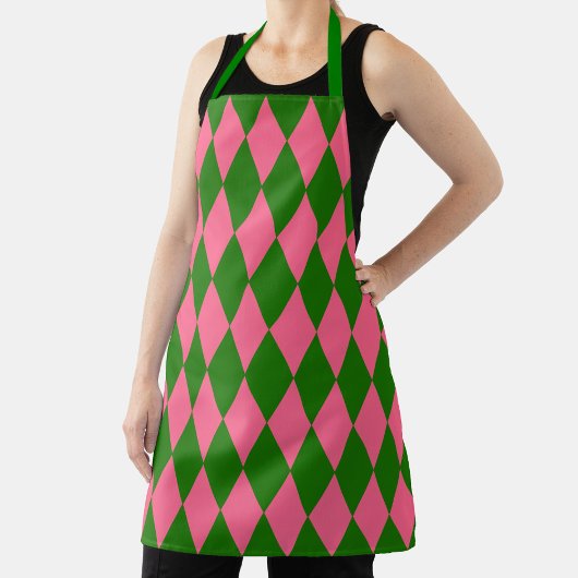 Rosa grüne Harlekin-Karo-Design Schürze