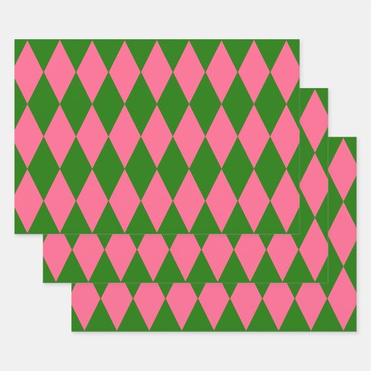 Rosa grüne Harlekin-Karuomuster-Design Geschenkpapier Set