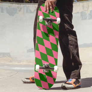 Rosa grüne Harlekin-Karuomuster-Design Skateboard