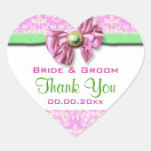 Rosa grüne Hochzeit danke Herz-Aufkleber (Vorderseite)