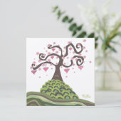 Rosa Grüne Hochzeit Monogram Blossom Tree Einladun Einladung (Stehend Vorderseite)