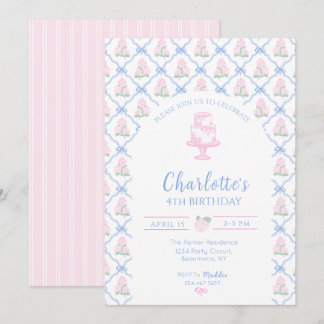 Rosa-grüne Hortensien-Terrasse mit blauem Band Einladung