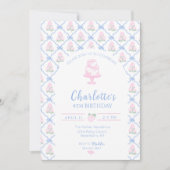 Rosa-grüne Hortensien-Trellis mit blauem Band Einladung (Vorderseite)