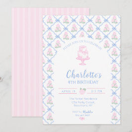 Rosa-grüne Hortensien-Trellis mit blauem Band Einladung