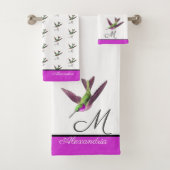 Rosa grüne Hummingvogelfarbe Badhandtuch Set (Insitu)