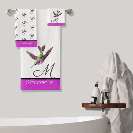 Rosa grüne Hummingvogelfarbe Badhandtuch Set