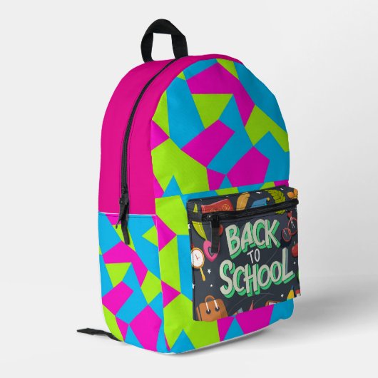 Rosa grüne Indigofarbe zurück zur Schule Bedruckter Rucksack (Rückseitige Ecke links)