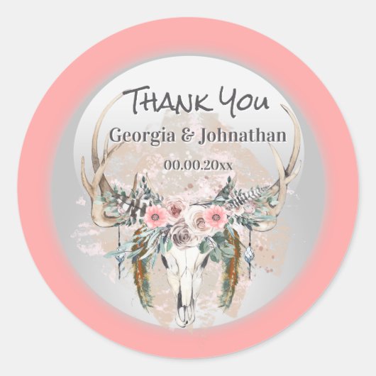 Rosa-grüne Junggebliebene Rosen boho Dank Runder Aufkleber (Vorderseite)