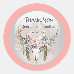 Rosa-grüne Junggebliebene Rosen boho Dank Runder Aufkleber