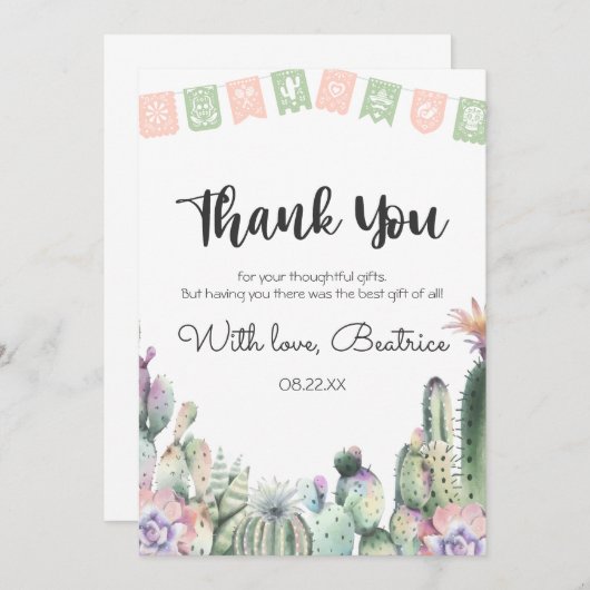Rosa grüne Kaktus Taco Bout Eine Babydusche UAWG Dankeskarte (Vorne/Hinten)