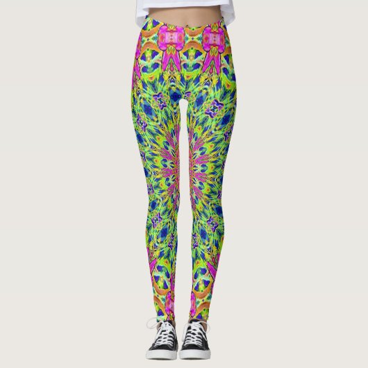 Rosa/grüne Kaleidoskop Leggings (Vorderseite)