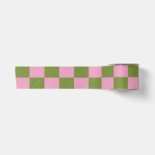 Rosa Grüne karierte Gingham-Muster Satinband (Vorderseite)