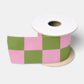 Rosa Grüne karierte Gingham-Muster Satinband (Spule)