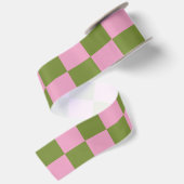 Rosa Grüne karierte Gingham-Muster Satinband (Rückseite)
