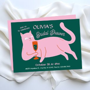 Rosa grüne Katze lustiges Brautparty Einladung