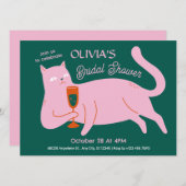 Rosa grüne Katze lustiges Brautparty Einladung (Vorne/Hinten)