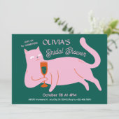 Rosa grüne Katze lustiges Brautparty Einladung (Stehend Vorderseite)