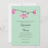 Rosa, grüne Kirschblüte, Foto Quinceanera Einladung (Vorderseite)