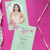 Rosa, grüne Kirschblüte, Foto Quinceanera Einladung
