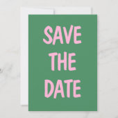 Rosa grüne Lässige Handschrift Spaß Foto Hochzeit Save The Date (Vorderseite)