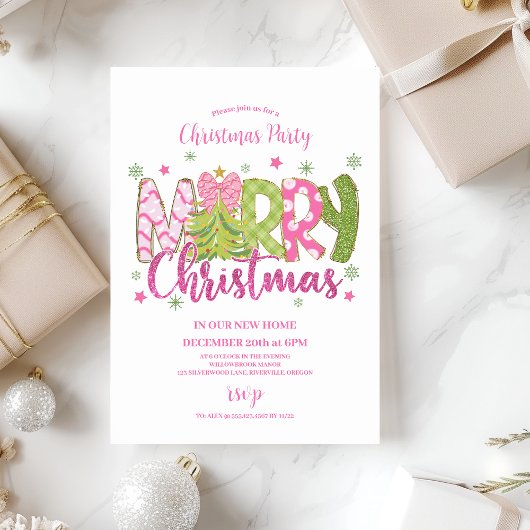 Rosa grüne Lebkuchen-Weihnachtsfeier Einladung
