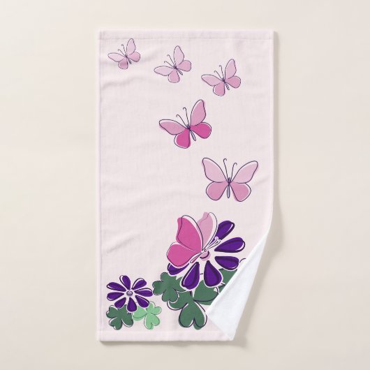 Rosa Grüne Lila Blume Schmetterling Doodle Initial Badhandtuch Set (Handtuch)