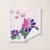 Rosa Grüne Lila Blume Schmetterling Doodle Initial Badhandtuch Set (Waschlappen)